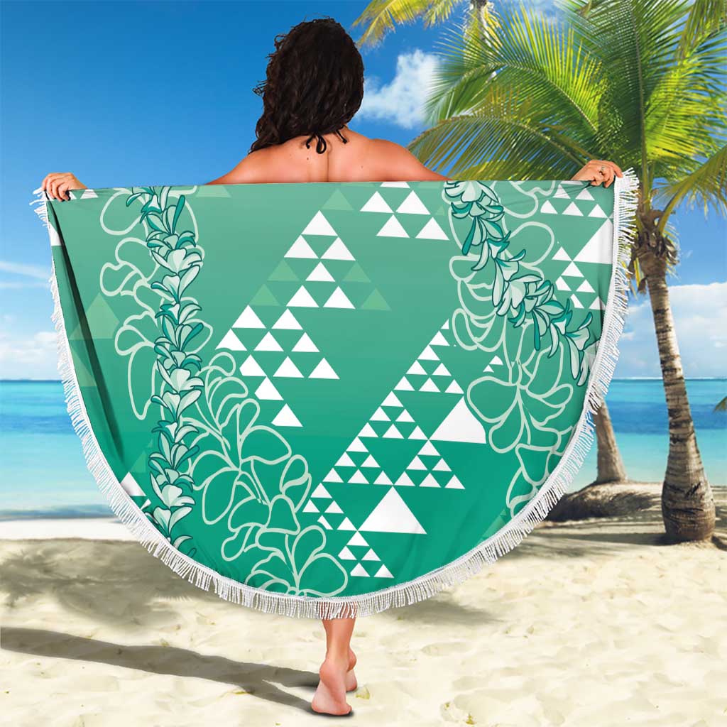Hawaii Jade Green Kapa Beach Blanket Vintage 'Ohe Kāpala Motifs Mix Plumeria Leis LT7 - Polynesian Pride