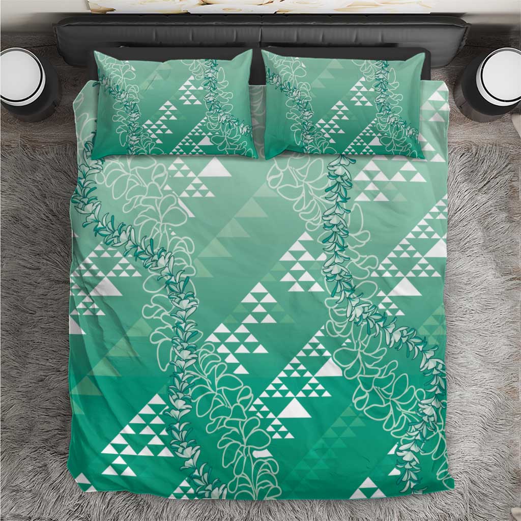 Hawaii Jade Green Kapa Bedding Set Vintage 'Ohe Kāpala Motifs Mix Plumeria Leis LT7 Jade Green - Polynesian Pride