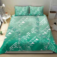 Hawaii Jade Green Kapa Bedding Set Vintage 'Ohe Kāpala Motifs Mix Plumeria Leis LT7 - Polynesian Pride