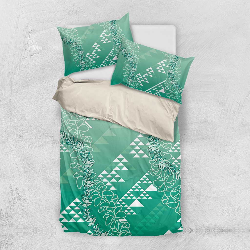Hawaii Jade Green Kapa Bedding Set Vintage 'Ohe Kāpala Motifs Mix Plumeria Leis LT7 US Twin 172cm x 218cm Jade Green - Polynesian Pride