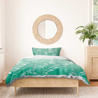 Hawaii Jade Green Kapa Bedding Set Vintage 'Ohe Kāpala Motifs Mix Plumeria Leis LT7 - Polynesian Pride