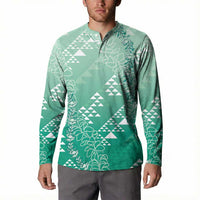 Hawaii Jade Green Kapa Button Sweatshirt Vintage 'Ohe Kāpala Motifs Mix Plumeria Leis