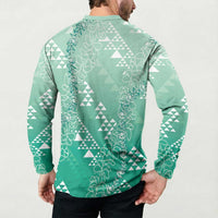 Hawaii Jade Green Kapa Button Sweatshirt Vintage 'Ohe Kāpala Motifs Mix Plumeria Leis