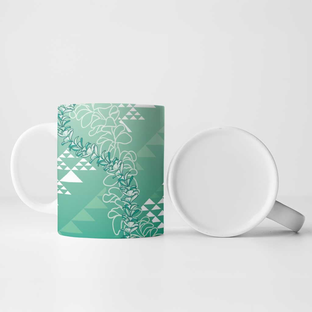 Hawaii Jade Green Kapa Ceramic Mug Vintage 'Ohe Kāpala Motifs Mix Plumeria Leis LT7 - Polynesian Pride