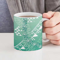 Hawaii Jade Green Kapa Ceramic Mug Vintage 'Ohe Kāpala Motifs Mix Plumeria Leis LT7 - Polynesian Pride