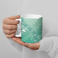 Hawaii Jade Green Kapa Ceramic Mug Vintage 'Ohe Kāpala Motifs Mix Plumeria Leis LT7 - Polynesian Pride