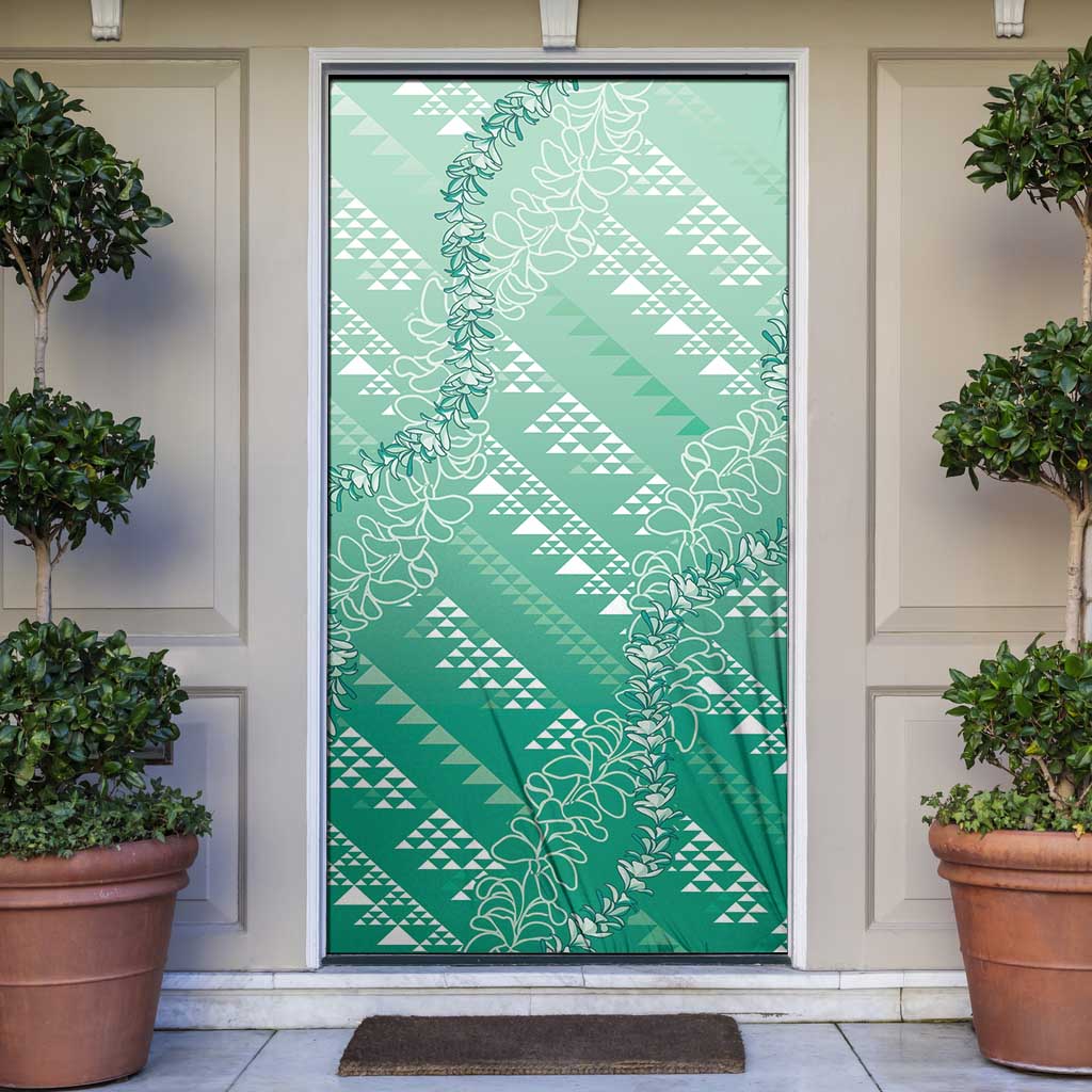 Hawaii Jade Green Kapa Door Cover Vintage 'Ohe Kāpala Motifs Mix Plumeria Leis LT7 Jade Green - Polynesian Pride