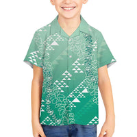 Hawaii Jade Green Kapa Family Matching Mermaid Dress and Hawaiian Shirt Vintage 'Ohe Kāpala Motifs Mix Plumeria Leis