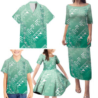 Hawaii Jade Green Kapa Family Matching Puletasi and Hawaiian Shirt Vintage 'Ohe Kāpala Motifs Mix Plumeria Leis