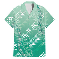 Hawaii Jade Green Kapa Family Matching Summer Maxi Dress and Hawaiian Shirt Vintage 'Ohe Kāpala Motifs Mix Plumeria Leis