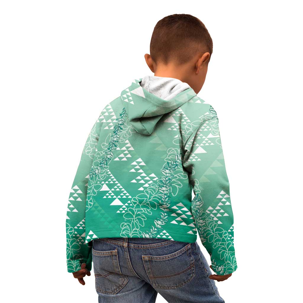 Hawaii Jade Green Kapa Kid Hoodie Vintage 'Ohe Kāpala Motifs Mix Plumeria Leis