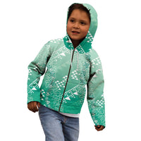 Hawaii Jade Green Kapa Kid Hoodie Vintage 'Ohe Kāpala Motifs Mix Plumeria Leis