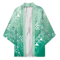 Hawaii Jade Green Kapa Kimono Vintage 'Ohe Kāpala Motifs Mix Plumeria Leis LT7 Unisex Jade Green - Polynesian Pride