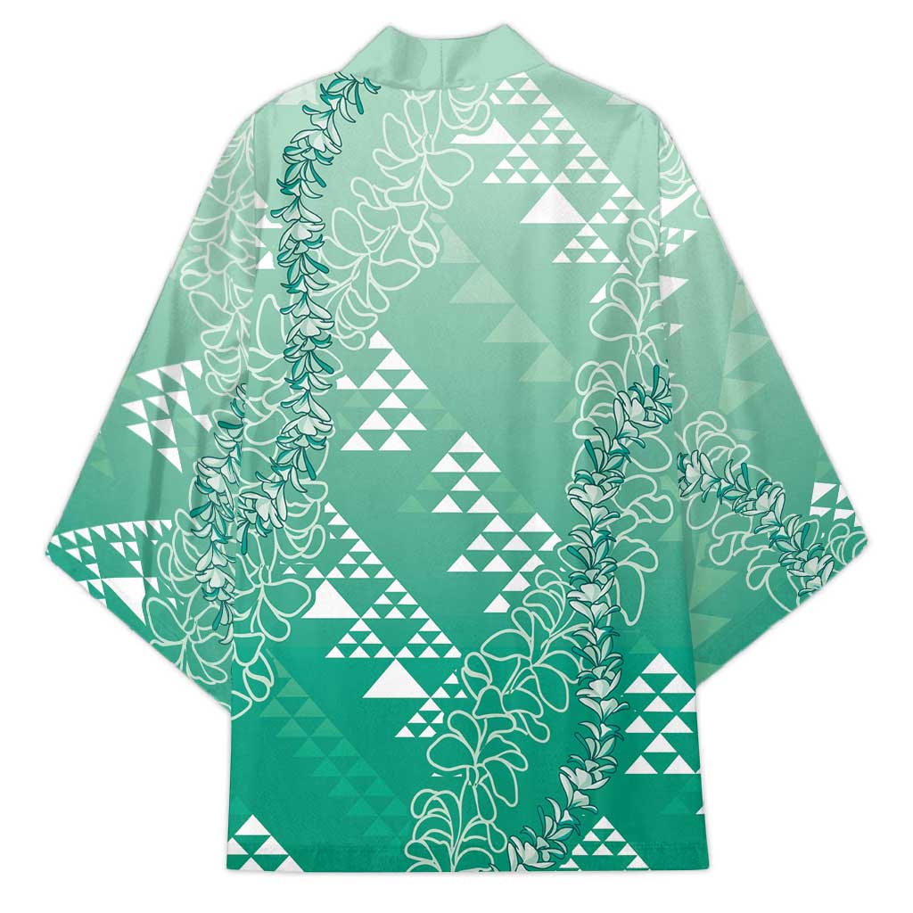 Hawaii Jade Green Kapa Kimono Vintage 'Ohe Kāpala Motifs Mix Plumeria Leis LT7 - Polynesian Pride