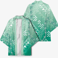 Hawaii Jade Green Kapa Kimono Vintage 'Ohe Kāpala Motifs Mix Plumeria Leis LT7 - Polynesian Pride