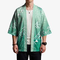 Hawaii Jade Green Kapa Kimono Vintage 'Ohe Kāpala Motifs Mix Plumeria Leis LT7 - Polynesian Pride