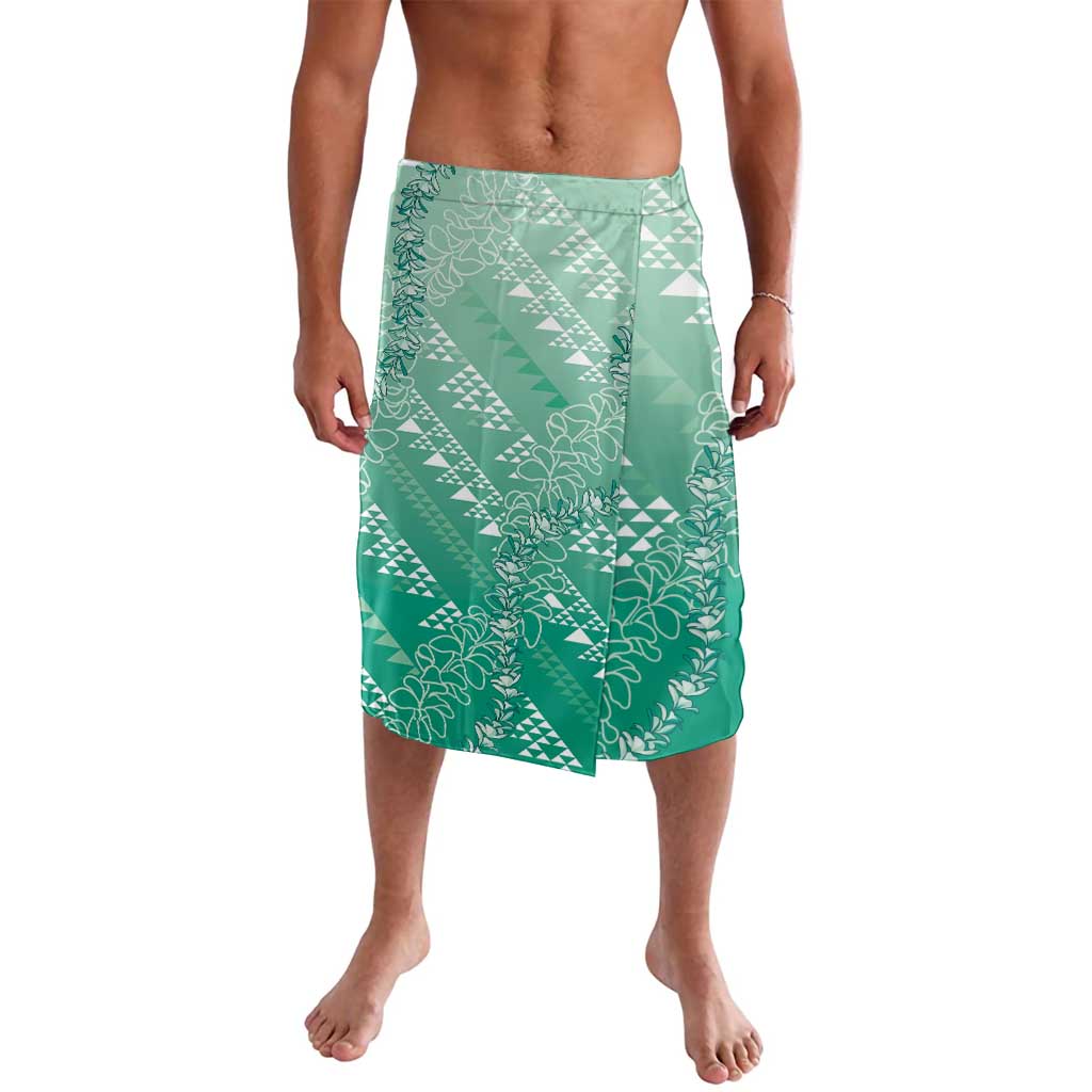 Hawaii Jade Green Kapa Lavalava Vintage 'Ohe Kāpala Motifs Mix Plumeria Leis