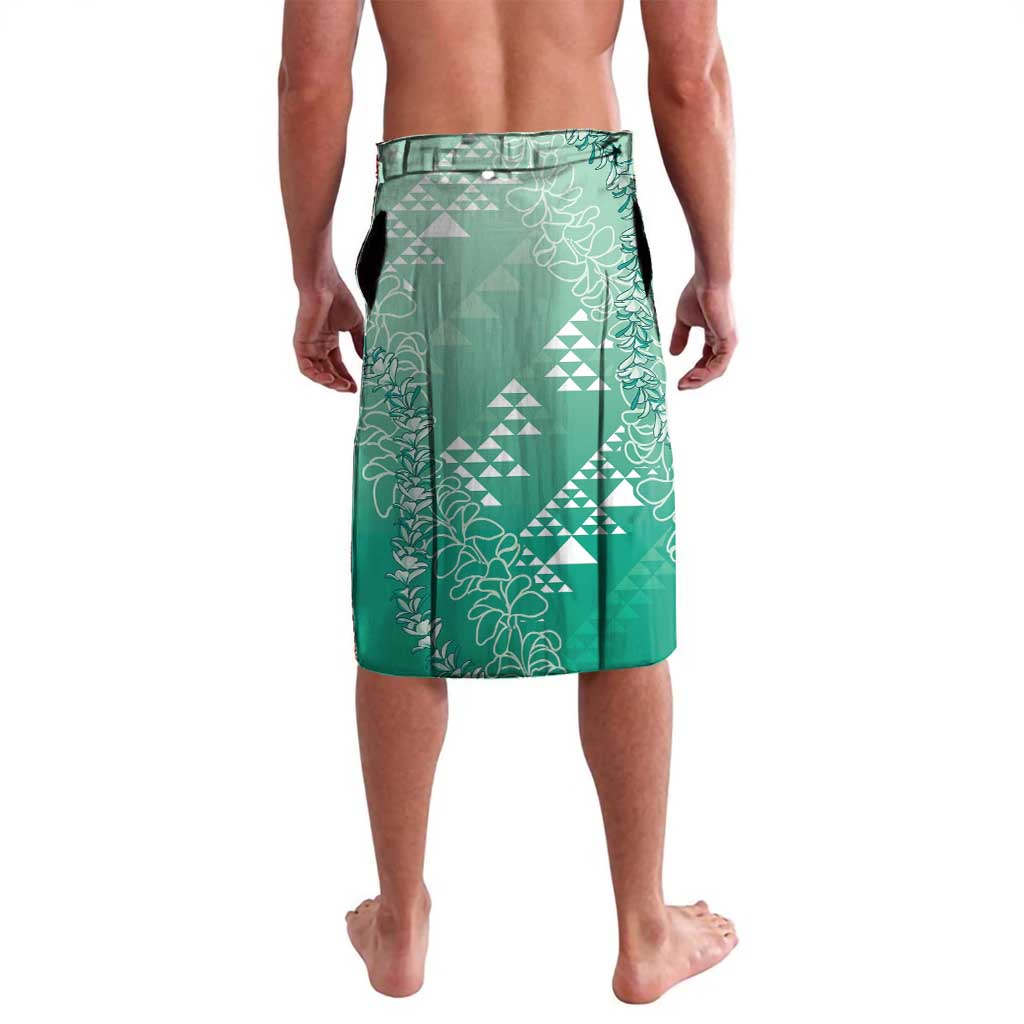 Hawaii Jade Green Kapa Lavalava Vintage 'Ohe Kāpala Motifs Mix Plumeria Leis