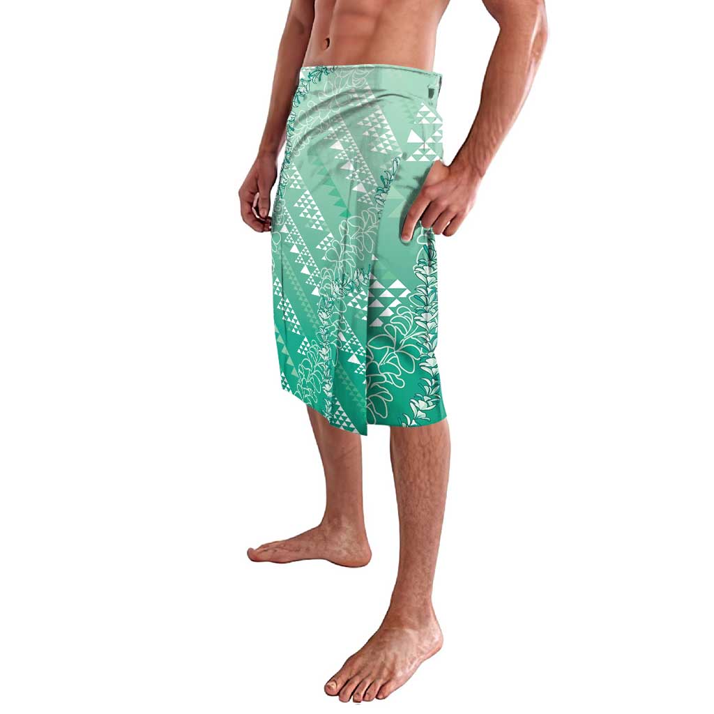 Hawaii Jade Green Kapa Lavalava Vintage 'Ohe Kāpala Motifs Mix Plumeria Leis