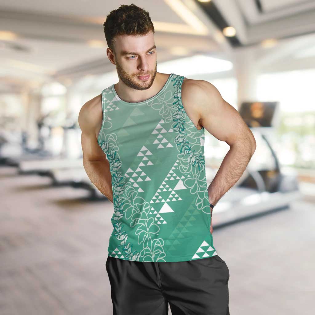 Hawaii Jade Green Kapa Men Tank Top Vintage 'Ohe Kāpala Motifs Mix Plumeria Leis LT7 Jade Green - Polynesian Pride