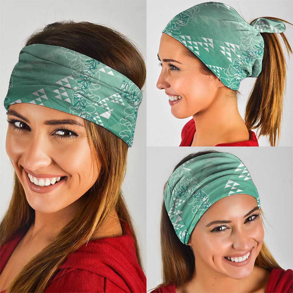 Hawaii Jade Green Kapa Neck Gaiter Vintage 'Ohe Kāpala Motifs Mix Plumeria Leis