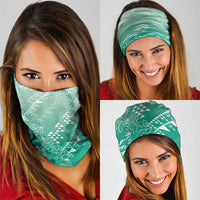 Hawaii Jade Green Kapa Neck Gaiter Vintage 'Ohe Kāpala Motifs Mix Plumeria Leis