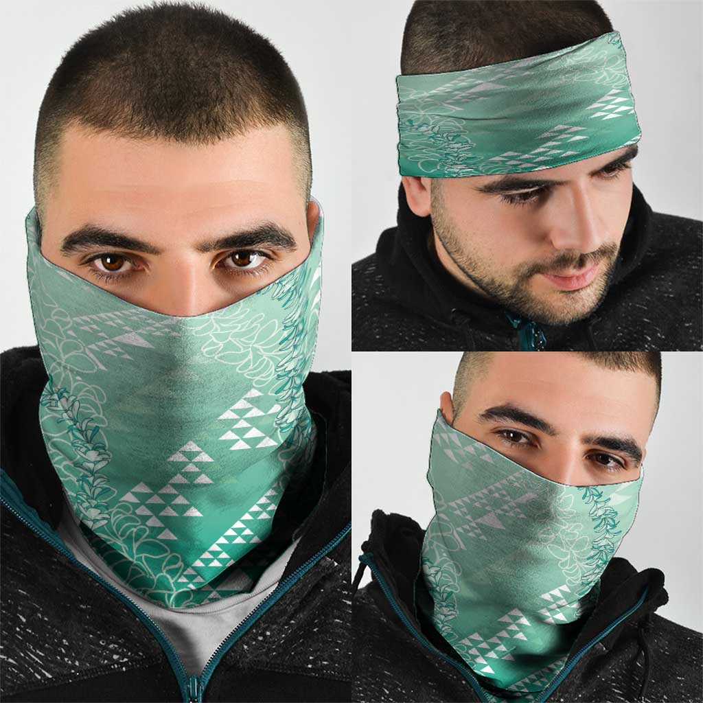 Hawaii Jade Green Kapa Neck Gaiter Vintage 'Ohe Kāpala Motifs Mix Plumeria Leis