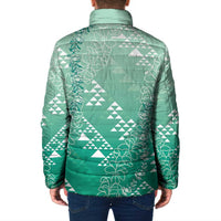 Hawaii Jade Green Kapa Padded Jacket Vintage 'Ohe Kāpala Motifs Mix Plumeria Leis LT7 - Polynesian Pride