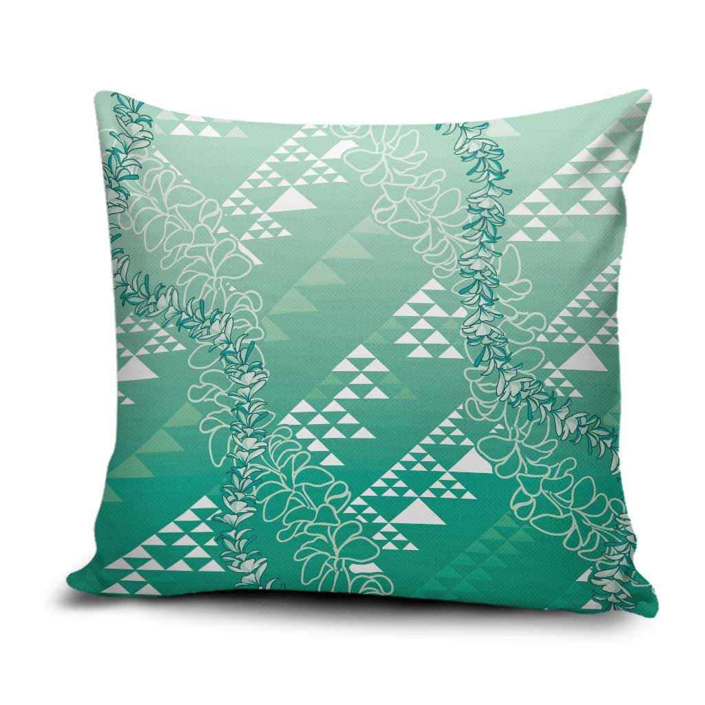 Hawaii Jade Green Kapa Pillow Cover Vintage 'Ohe Kāpala Motifs Mix Plumeria Leis LT7 Jade Green - Polynesian Pride