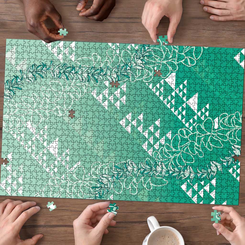 Hawaii Jade Green Kapa Puzzle Vintage 'Ohe Kāpala Motifs Mix Plumeria Leis LT7 - Polynesian Pride