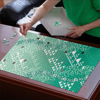 Hawaii Jade Green Kapa Puzzle Vintage 'Ohe Kāpala Motifs Mix Plumeria Leis LT7 - Polynesian Pride
