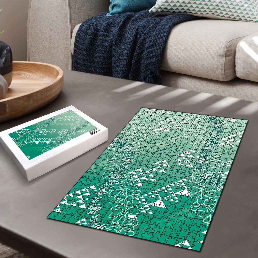 Hawaii Jade Green Kapa Puzzle Vintage 'Ohe Kāpala Motifs Mix Plumeria Leis LT7 - Polynesian Pride