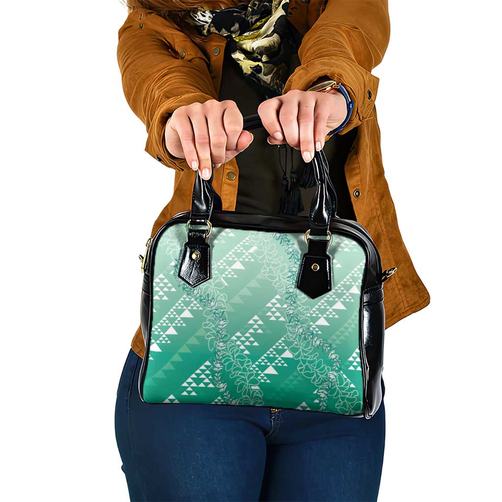 Hawaii Jade Green Kapa Shoulder Handbag Vintage 'Ohe Kāpala Motifs Mix Plumeria Leis LT7 One Size Jade Green - Polynesian Pride