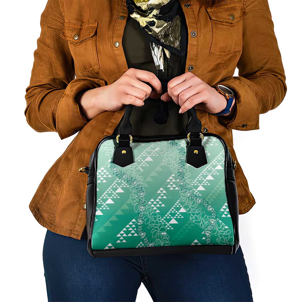 Hawaii Jade Green Kapa Shoulder Handbag Vintage 'Ohe Kāpala Motifs Mix Plumeria Leis LT7 - Polynesian Pride