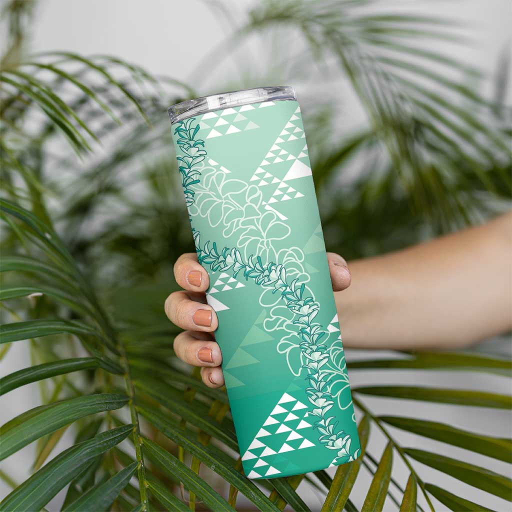 Hawaii Jade Green Kapa Skinny Tumbler Vintage 'Ohe Kāpala Motifs Mix Plumeria Leis