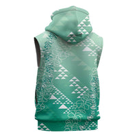 Hawaii Jade Green Kapa Sleeveless Hoodie Vintage 'Ohe Kāpala Motifs Mix Plumeria Leis