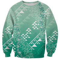 Hawaii Jade Green Kapa Sweatshirt Vintage 'Ohe Kāpala Motifs Mix Plumeria Leis LT7 Unisex Jade Green - Polynesian Pride