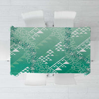 Hawaii Jade Green Kapa Tablecloth Vintage 'Ohe Kāpala Motifs Mix Plumeria Leis