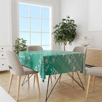 Hawaii Jade Green Kapa Tablecloth Vintage 'Ohe Kāpala Motifs Mix Plumeria Leis