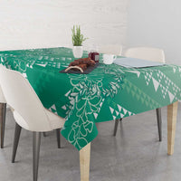 Hawaii Jade Green Kapa Tablecloth Vintage 'Ohe Kāpala Motifs Mix Plumeria Leis