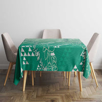 Hawaii Jade Green Kapa Tablecloth Vintage 'Ohe Kāpala Motifs Mix Plumeria Leis