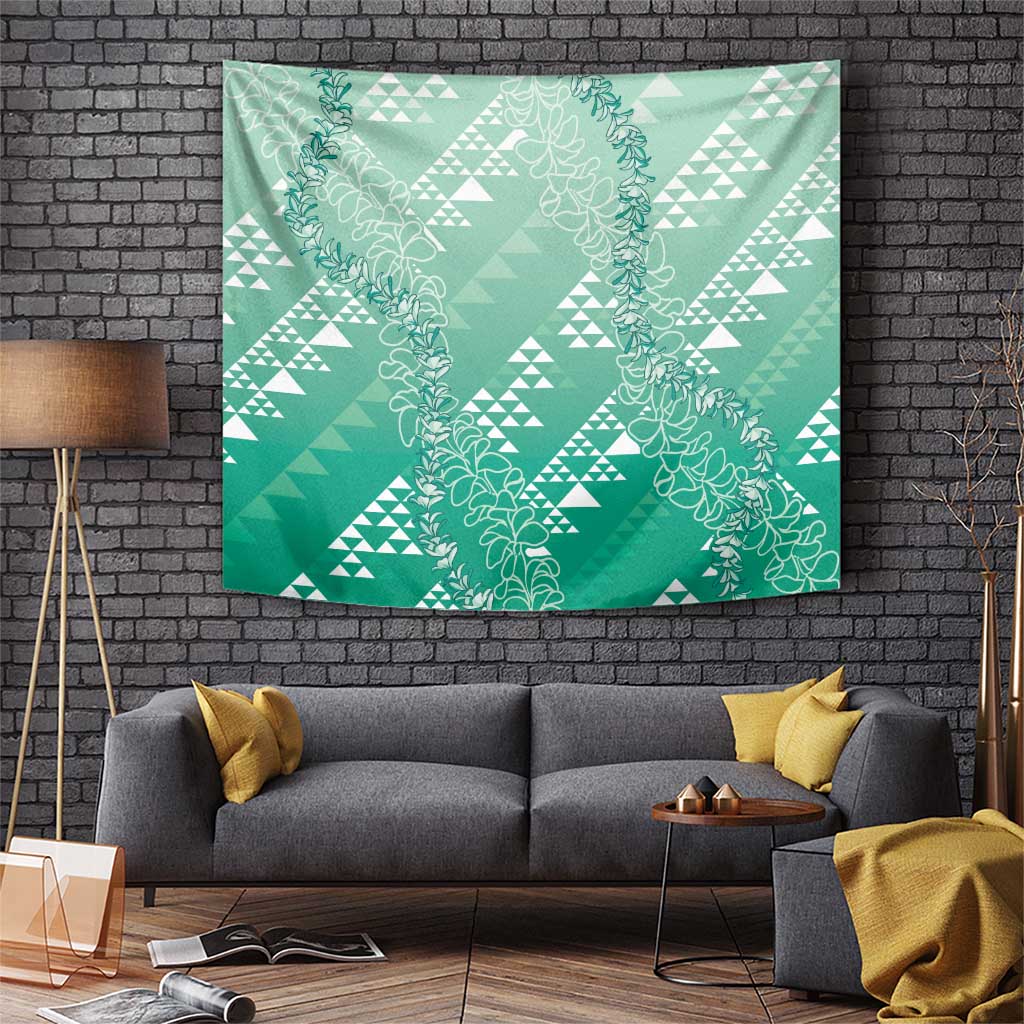Hawaii Jade Green Kapa Tapestry Vintage 'Ohe Kāpala Motifs Mix Plumeria Leis LT7 Jade Green - Polynesian Pride