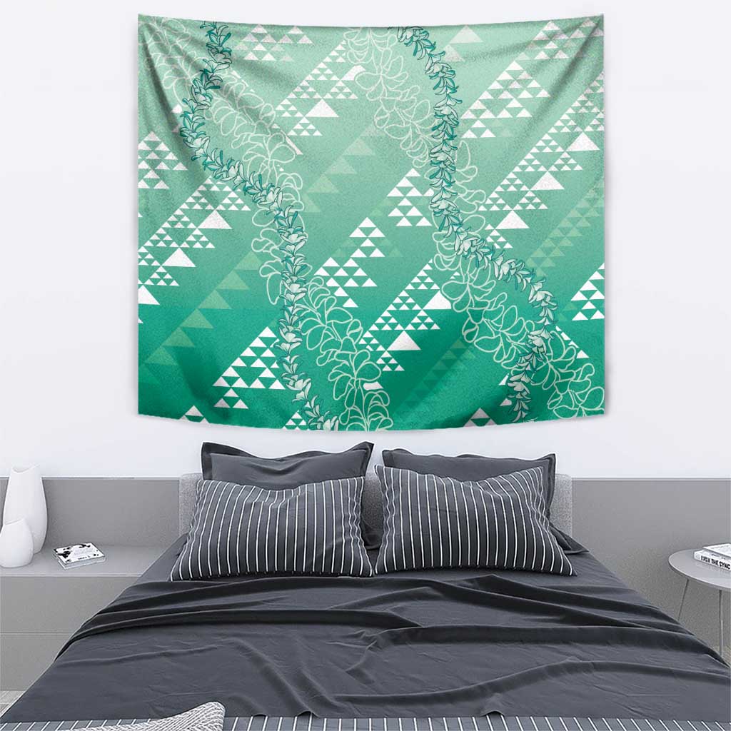 Hawaii Jade Green Kapa Tapestry Vintage 'Ohe Kāpala Motifs Mix Plumeria Leis LT7 - Polynesian Pride