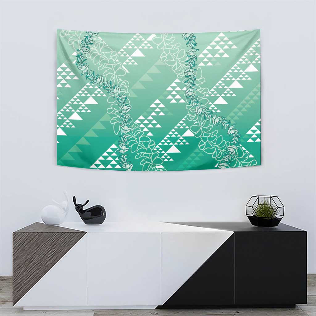 Hawaii Jade Green Kapa Tapestry Vintage 'Ohe Kāpala Motifs Mix Plumeria Leis LT7 - Polynesian Pride