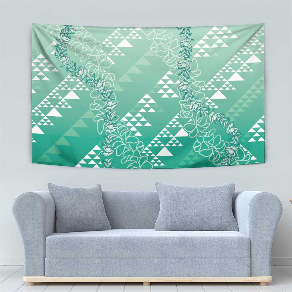 Hawaii Jade Green Kapa Tapestry Vintage 'Ohe Kāpala Motifs Mix Plumeria Leis LT7 - Polynesian Pride