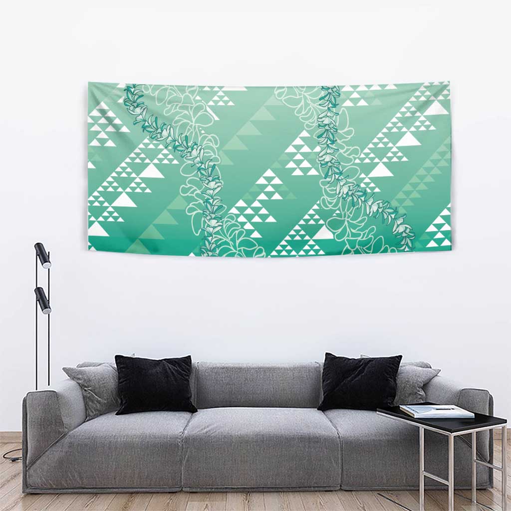 Hawaii Jade Green Kapa Tapestry Vintage 'Ohe Kāpala Motifs Mix Plumeria Leis LT7 - Polynesian Pride