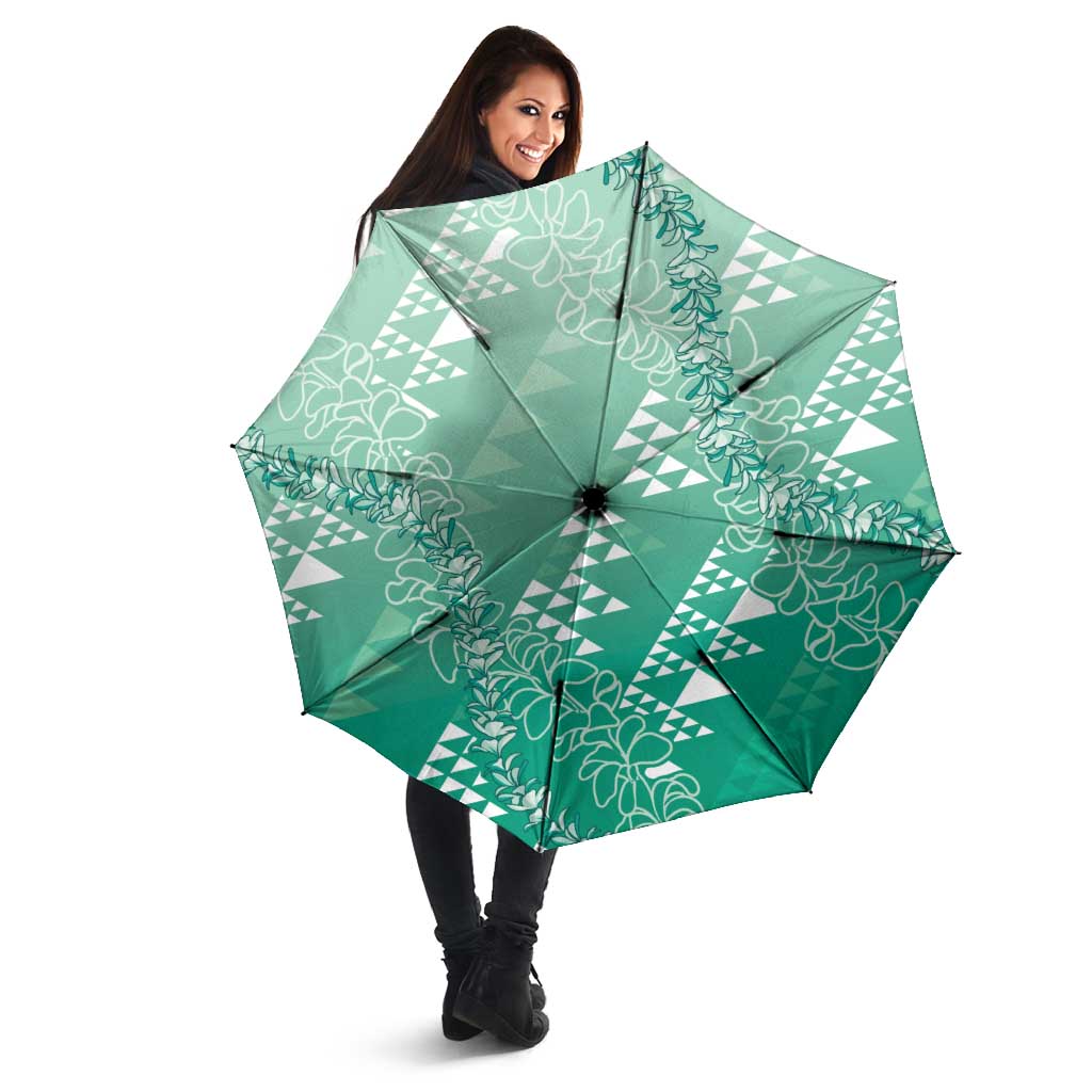 Hawaii Jade Green Kapa Umbrella Vintage 'Ohe Kāpala Motifs Mix Plumeria Leis LT7 - Polynesian Pride