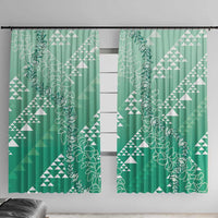 Hawaii Jade Green Kapa Window Curtain Vintage 'Ohe Kāpala Motifs Mix Plumeria Leis LT7 With Hooks Jade Green - Polynesian Pride