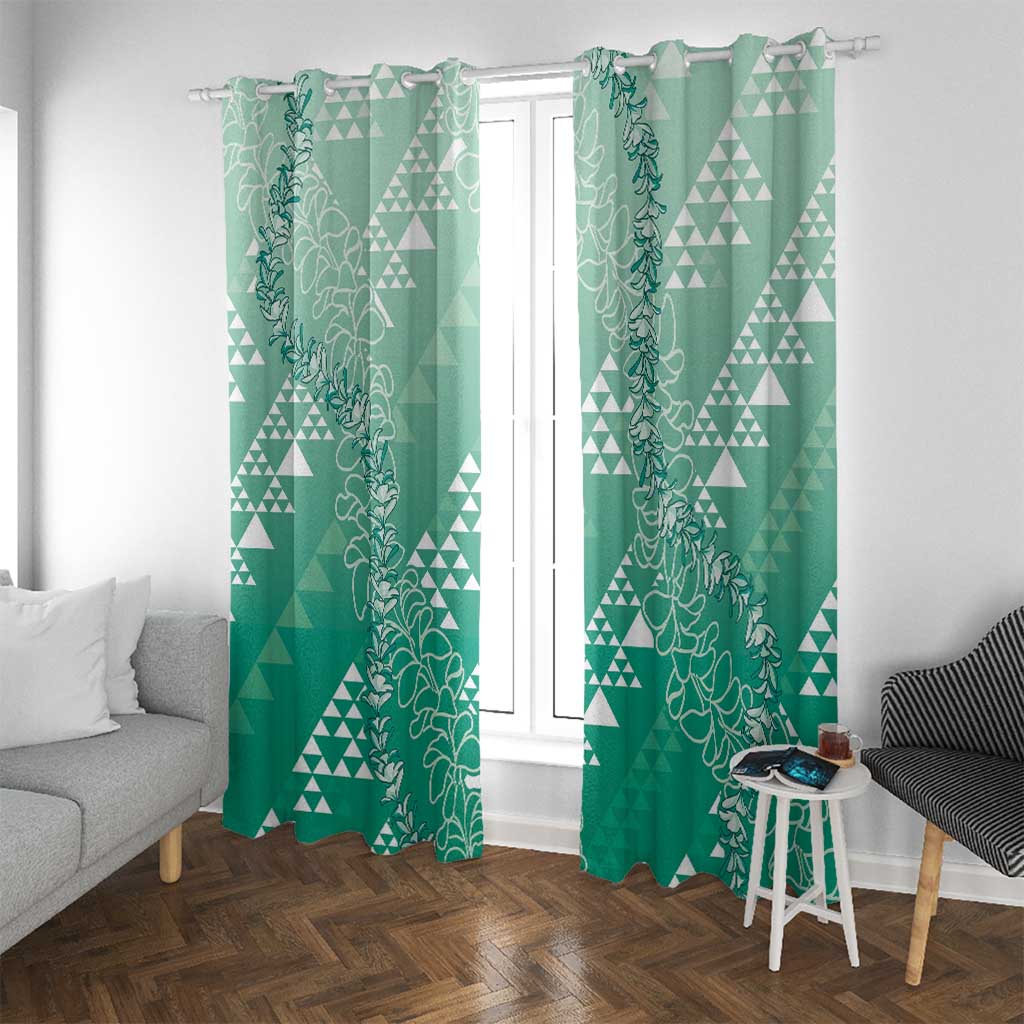 Hawaii Jade Green Kapa Window Curtain Vintage 'Ohe Kāpala Motifs Mix Plumeria Leis LT7 With Grommets Jade Green - Polynesian Pride