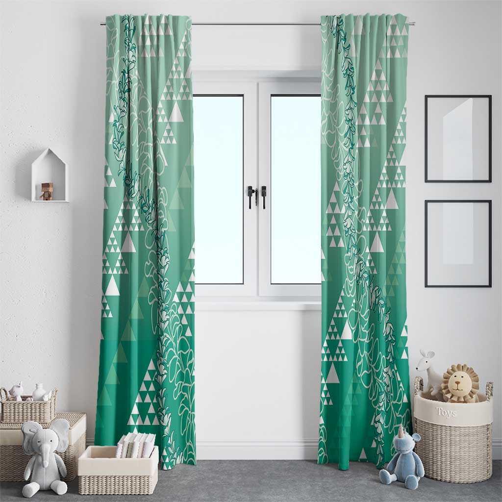 Hawaii Jade Green Kapa Window Curtain Vintage 'Ohe Kāpala Motifs Mix Plumeria Leis LT7 - Polynesian Pride